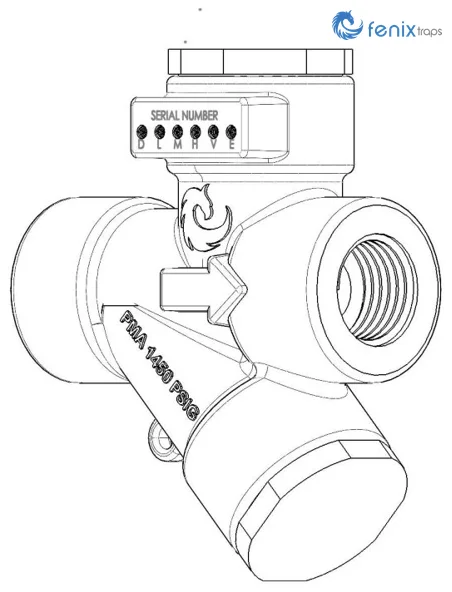 Dibujo técnico de la trampa de vapor Fenix EF-SC