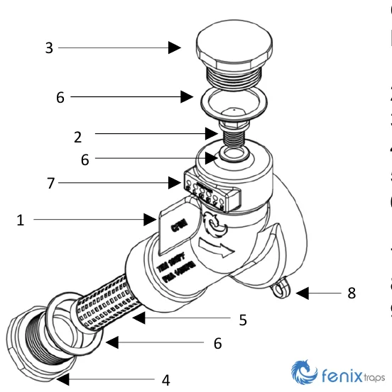 Exploded view of the Fenix QF steam trap and its components
