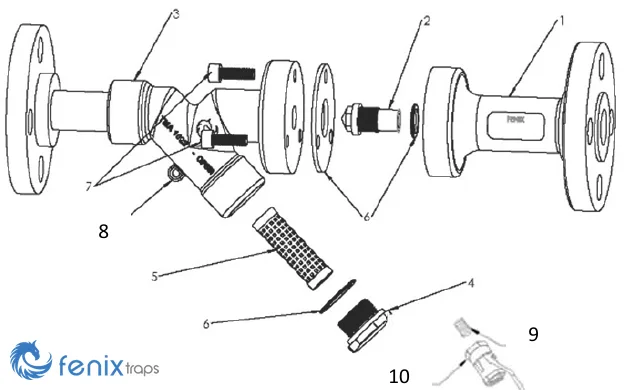 Exploded view of the Fenix VFP steam trap and its components