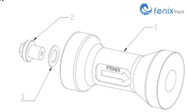 Vista explosionada de la trampa de vapor Fenix WF con sus componentes